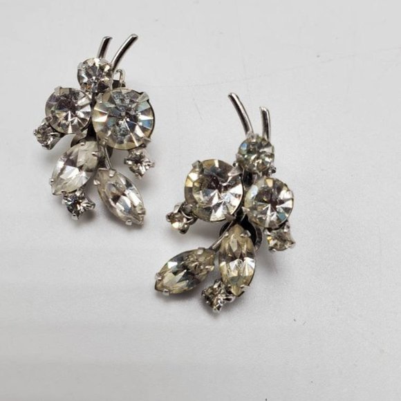 Vtg 70's Signed Keyes Rhinestone Clip-On Earrings - Picture 4 of 7